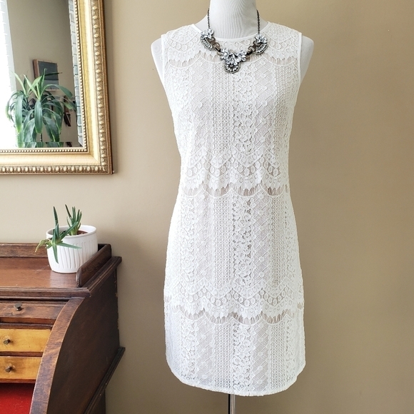 Adrianna Papell White Lace Shift Sheath Dress Sleeveless Size 8 - Picture 1 of 8
